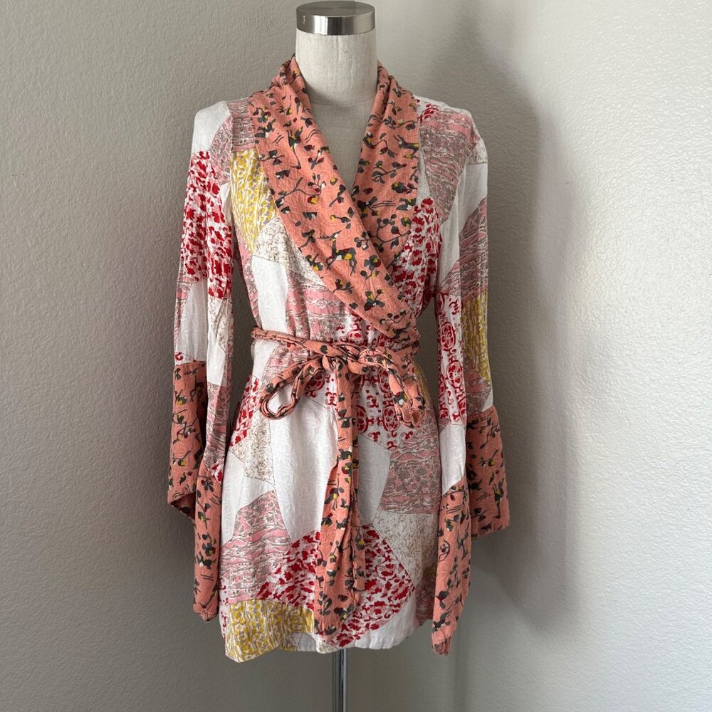 Anthropologie Floreat Effie Robe Patchwork Print Red Motif Sz Xs/S
